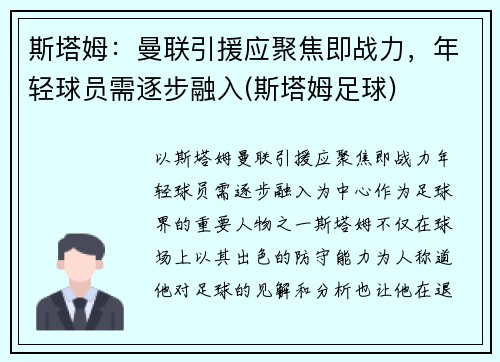 斯塔姆：曼联引援应聚焦即战力，年轻球员需逐步融入(斯塔姆足球)