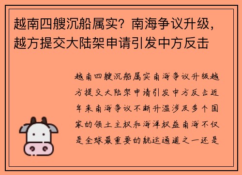 越南四艘沉船属实？南海争议升级，越方提交大陆架申请引发中方反击