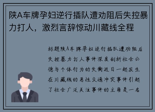 陕A车牌孕妇逆行插队遭劝阻后失控暴力打人，激烈言辞惊动川藏线全程