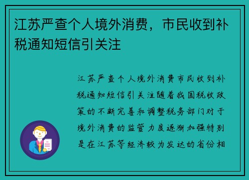 江苏严查个人境外消费，市民收到补税通知短信引关注