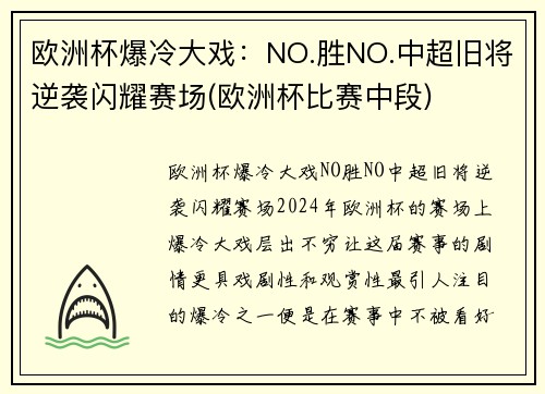 欧洲杯爆冷大戏：NO.胜NO.中超旧将逆袭闪耀赛场(欧洲杯比赛中段)